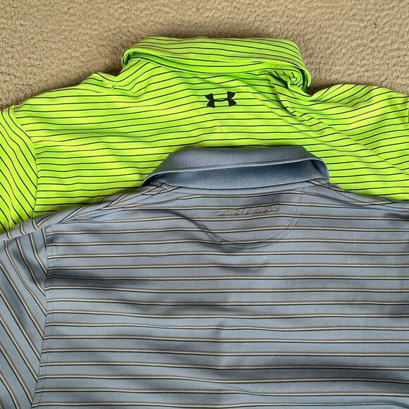 Lot of 2 Under Armour Polo Mens L Green Blue Stripe Heatgear Stripe Performance - Picture 9 of 13